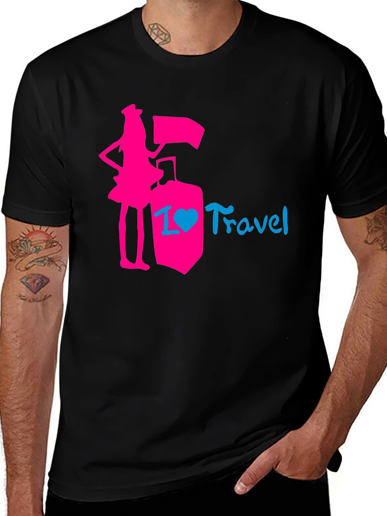 I Love Travel T-Shirt: Pink Design Stylish Top
