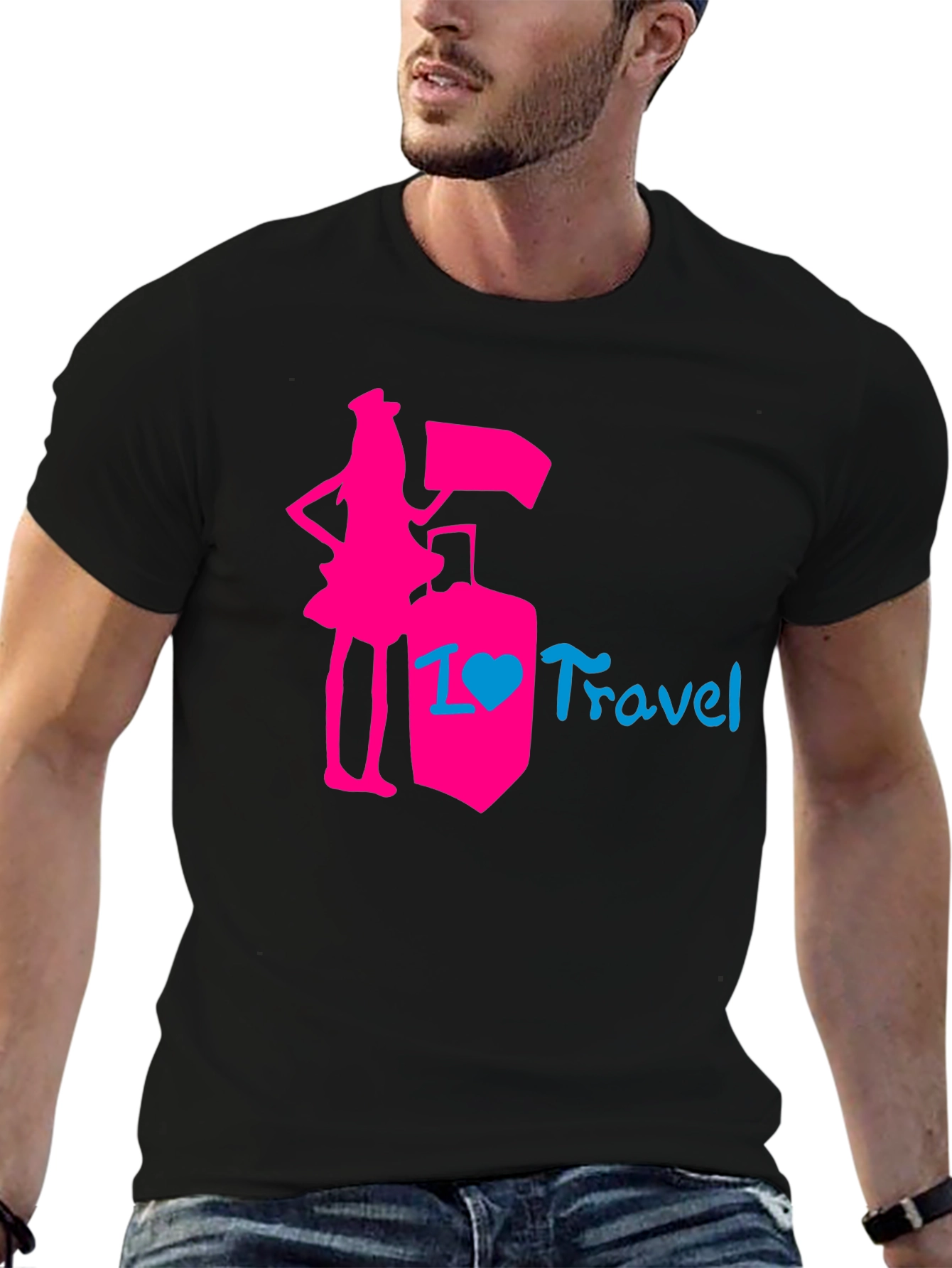 I Love Travel T-Shirt: Pink Design Stylish Top