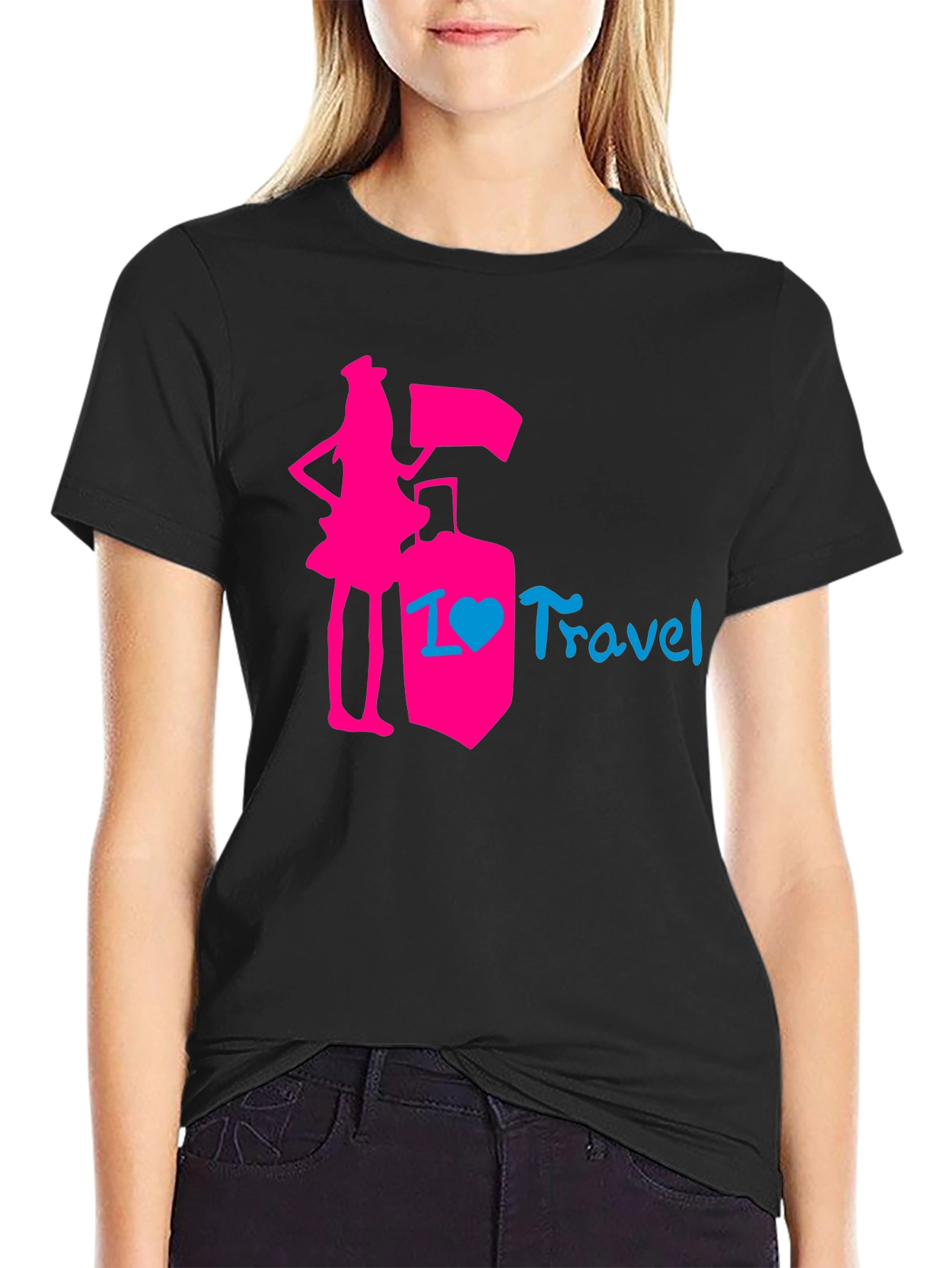 I Love Travel T-Shirt: Pink Design Stylish Top