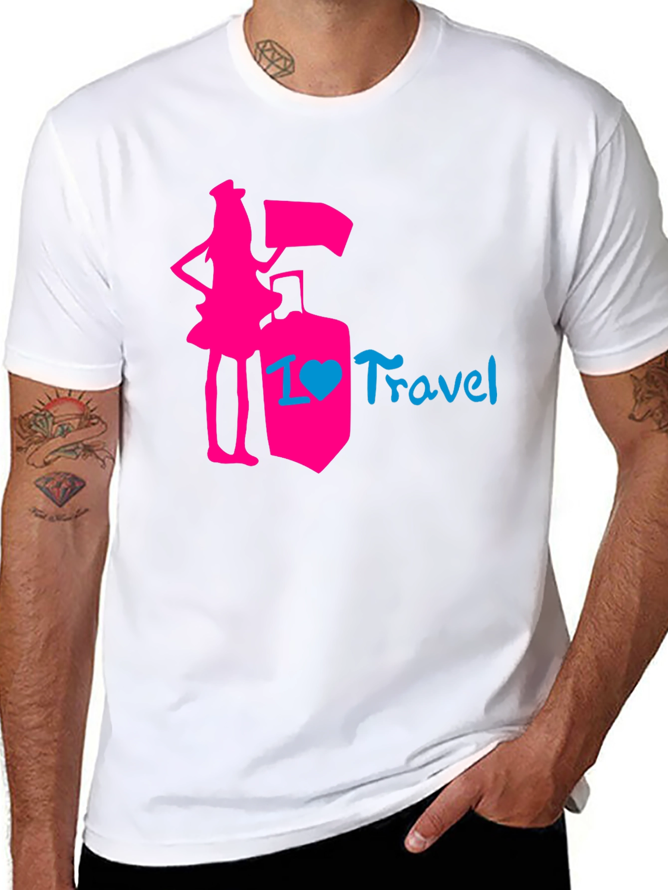 I Love Travel T-Shirt: Pink Design Stylish Top