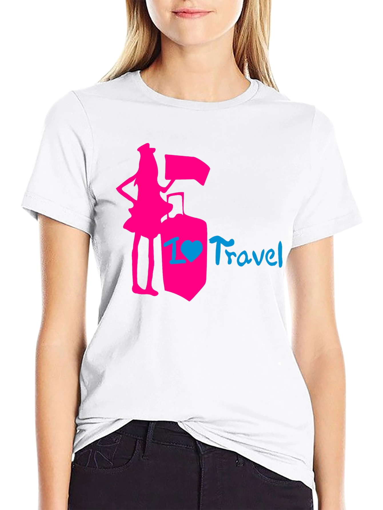 I Love Travel T-Shirt: Pink Design Stylish Top