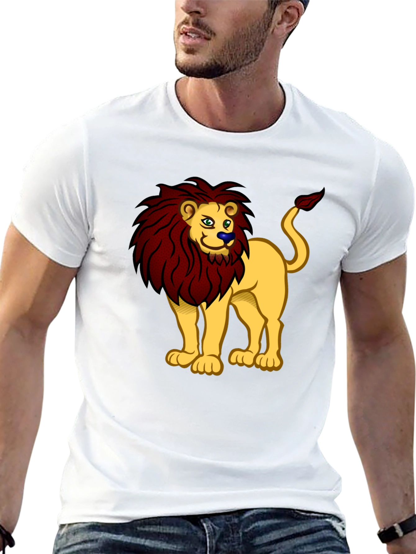 Cartoon Lion Graphic Tee - Black T-Shirt