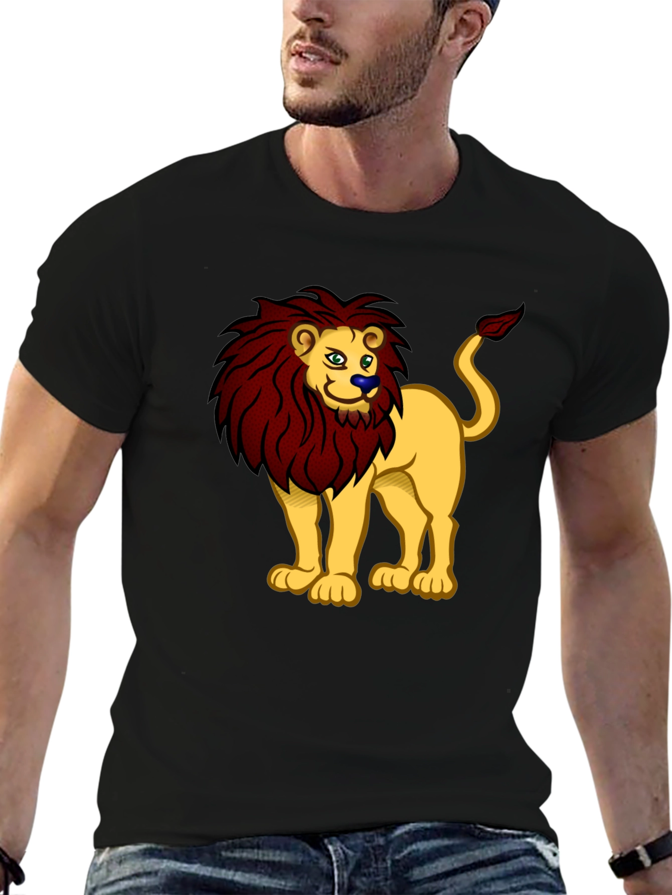Cartoon Lion Graphic Tee - Black T-Shirt