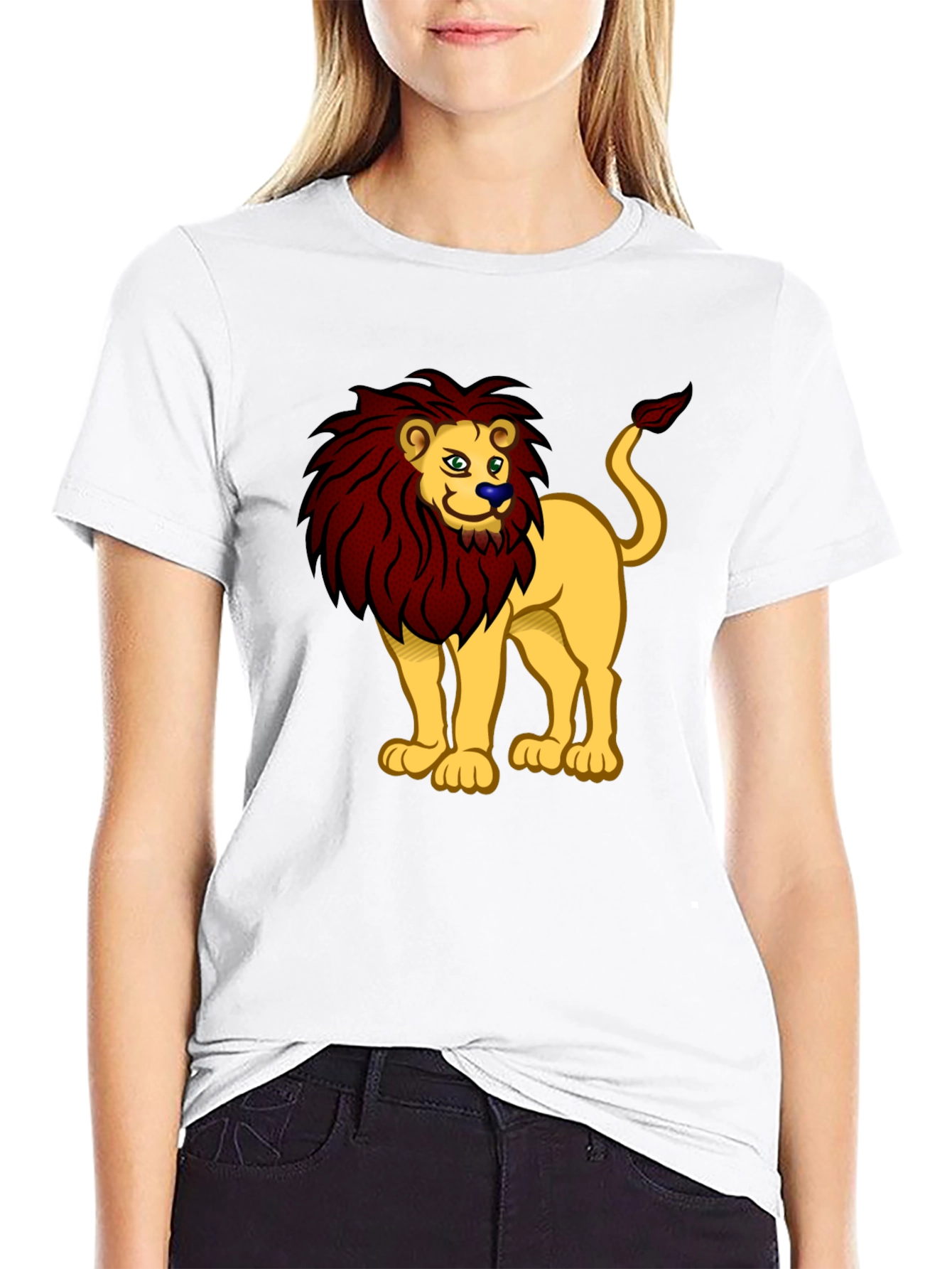 Cartoon Lion Graphic Tee - Black T-Shirt