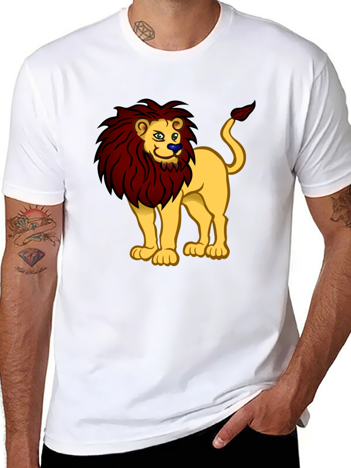 Cartoon Lion Graphic Tee - Black T-Shirt
