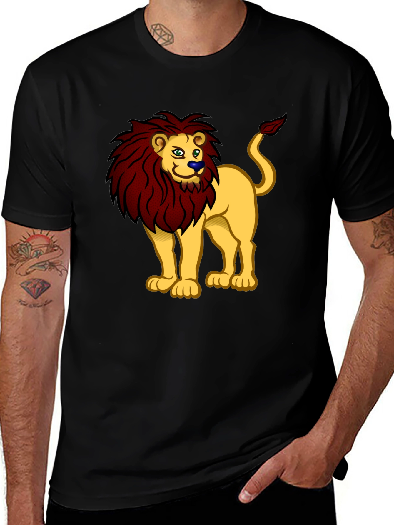 Cartoon Lion Graphic Tee - Black T-Shirt