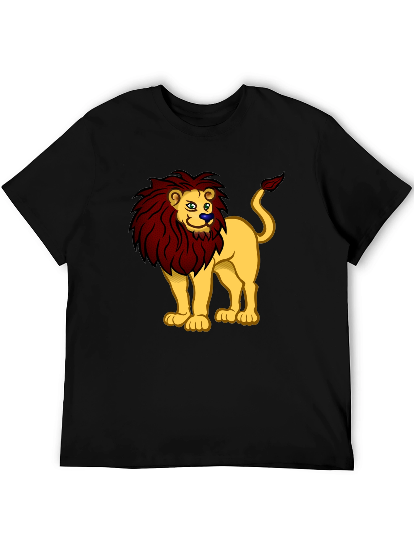 Cartoon Lion Graphic Tee - Black T-Shirt