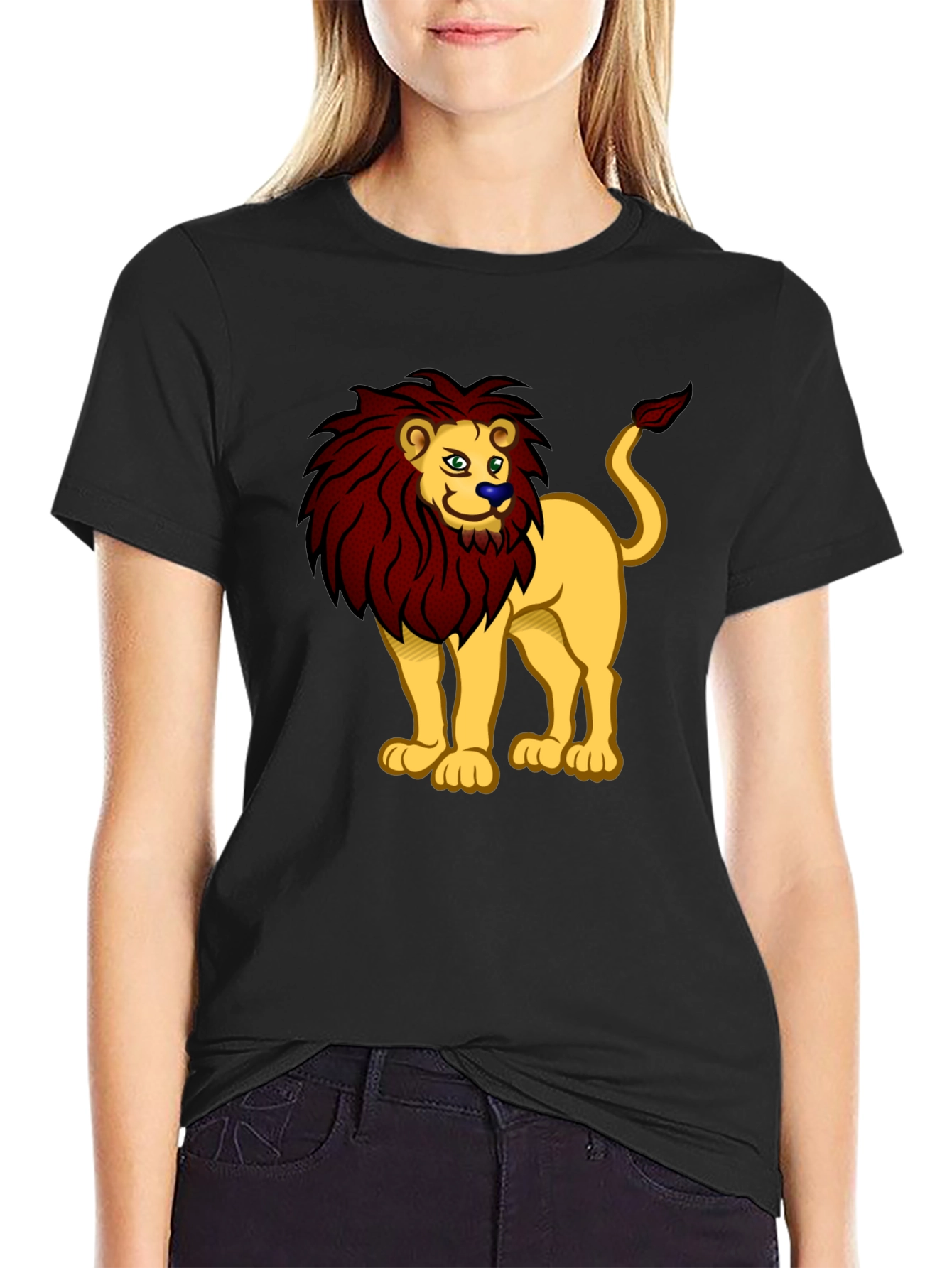 Cartoon Lion Graphic Tee - Black T-Shirt