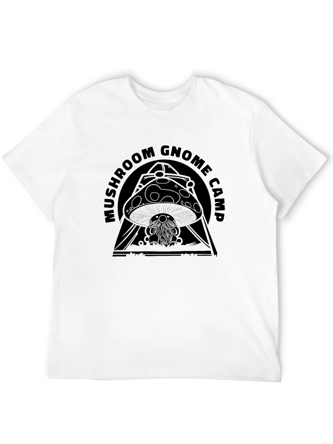 Mushroom Gnome Camp Black Graphic T-Shirt