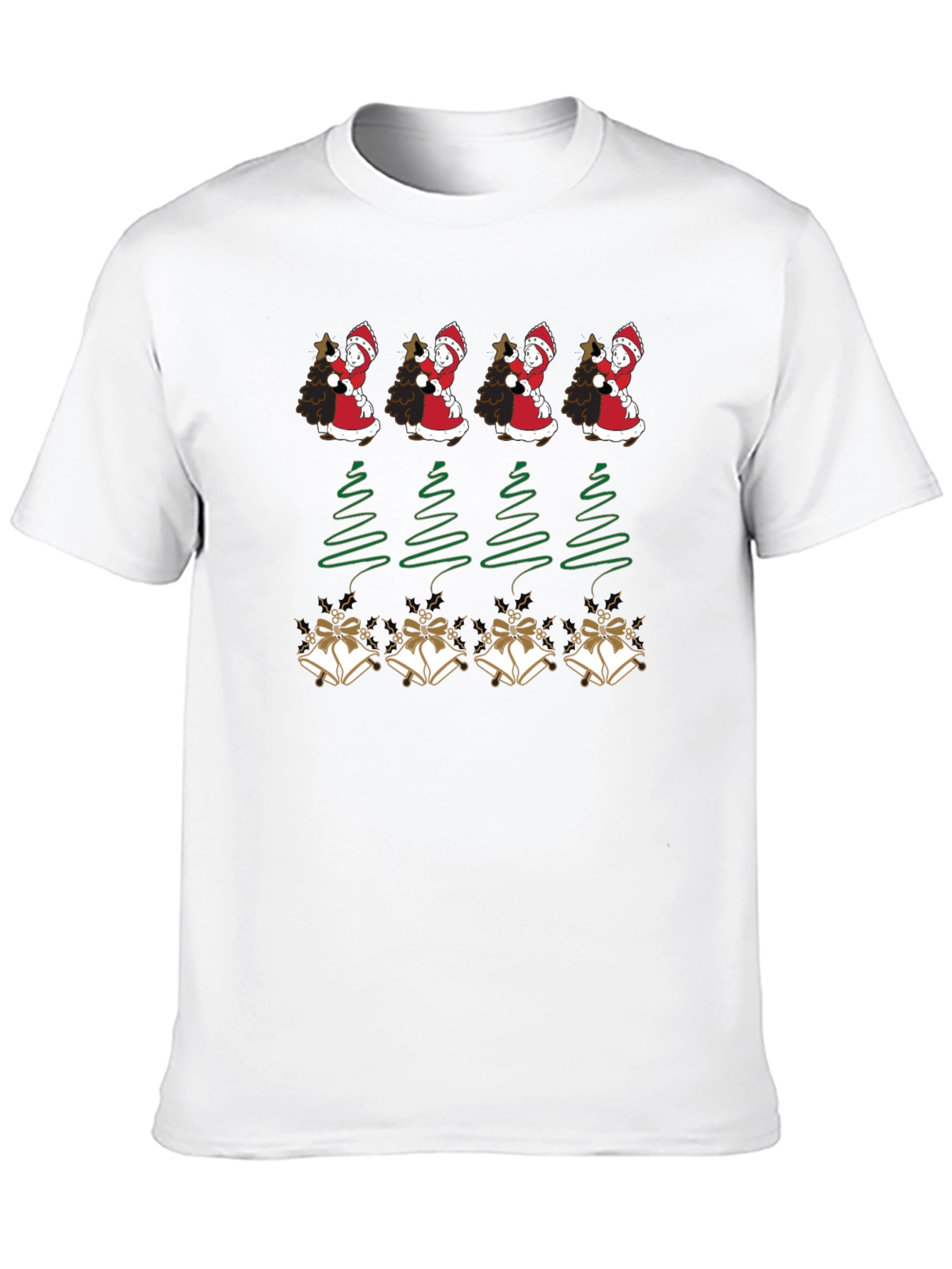 Festive Holiday Tee: Santa Trees and Bells Design