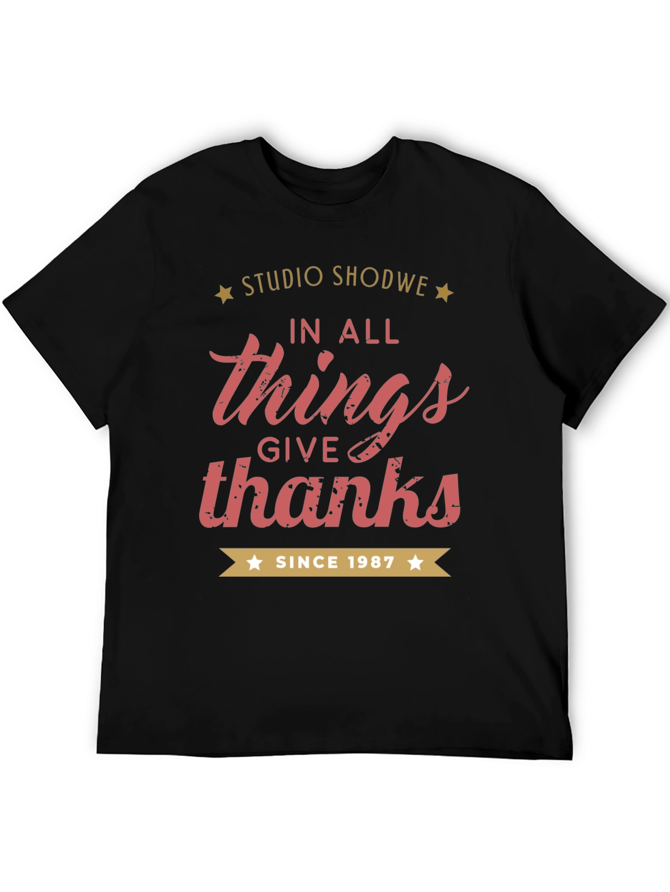 Studio Shodwe In All Things Give Thanks Black Tee