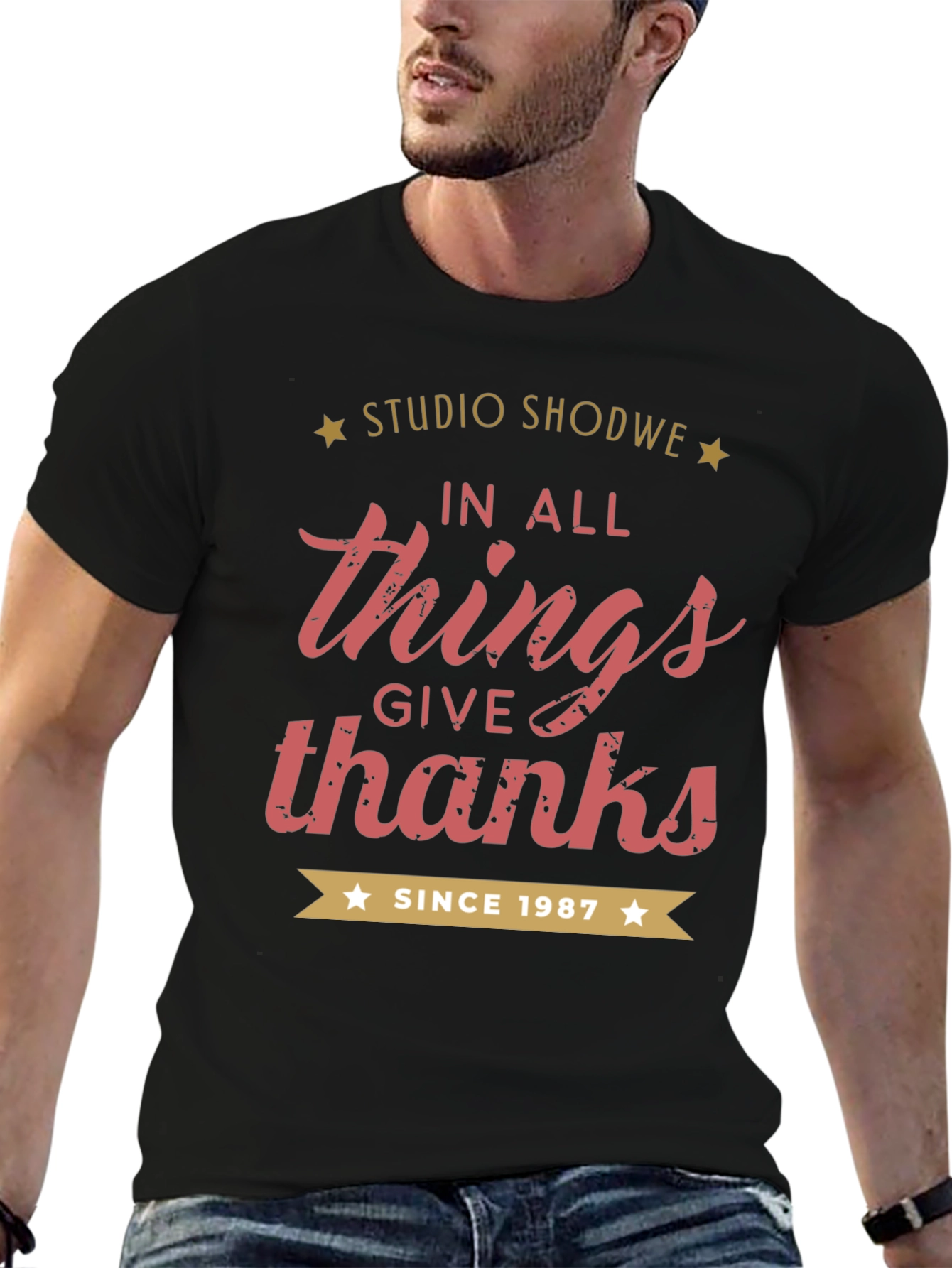 Studio Shodwe In All Things Give Thanks Black Tee