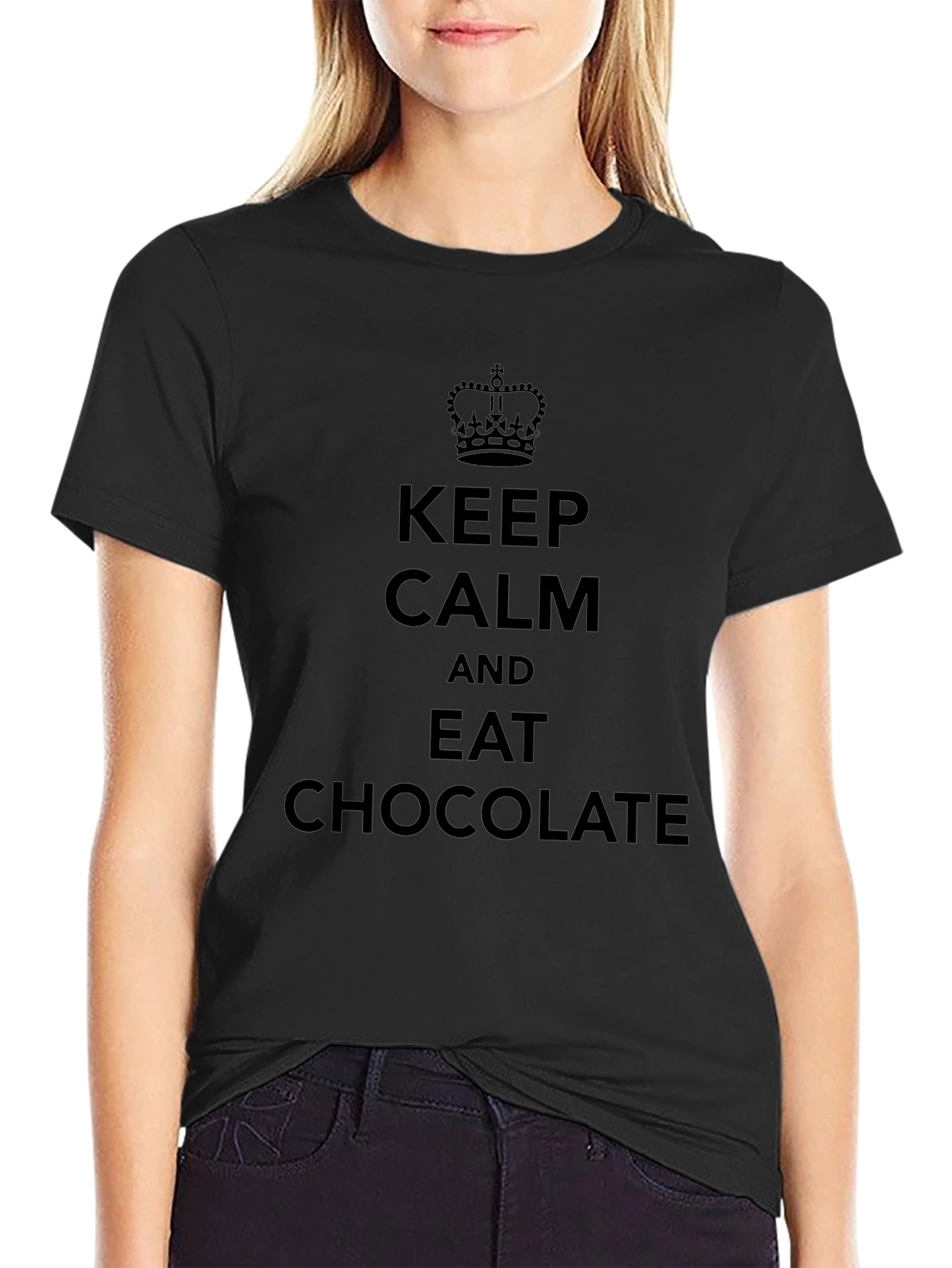 Keep Calm and Eat Chocolate Black T-Shirt