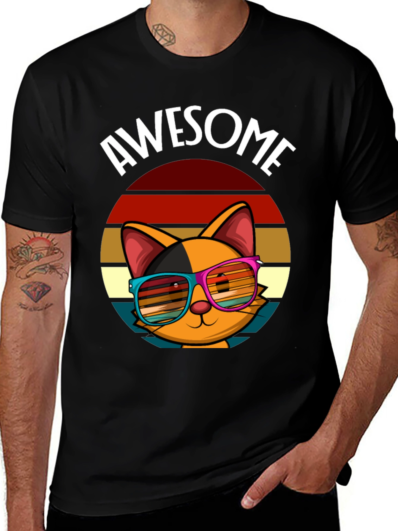 Awesome Cat T-Shirt with Retro Sunglasses