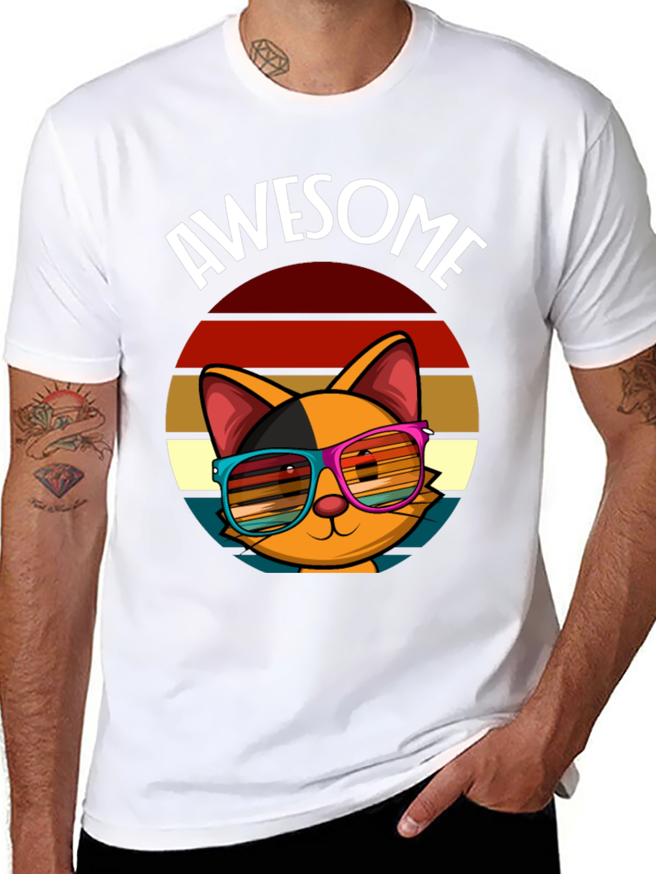 Awesome Cat T-Shirt with Retro Sunglasses