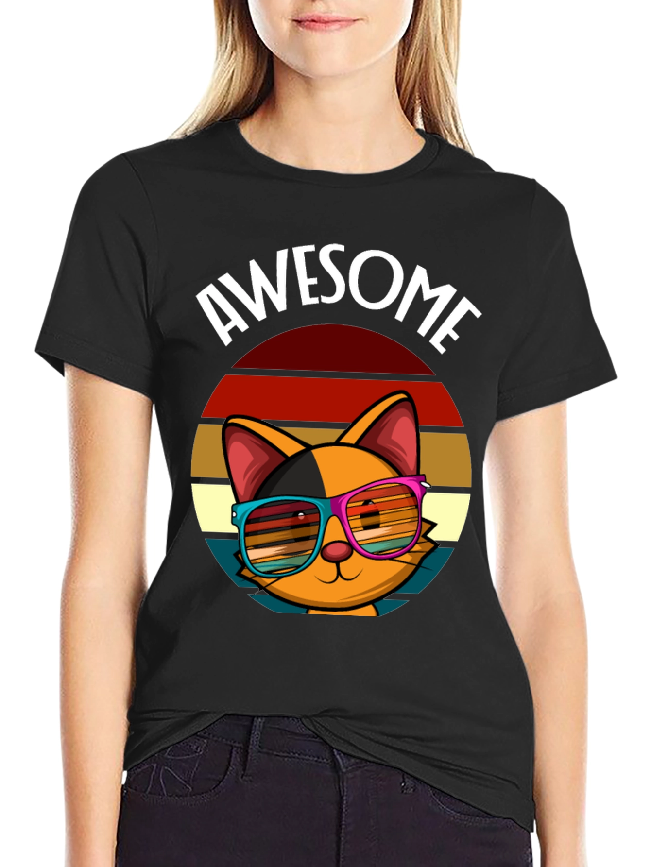 Awesome Cat T-Shirt with Retro Sunglasses