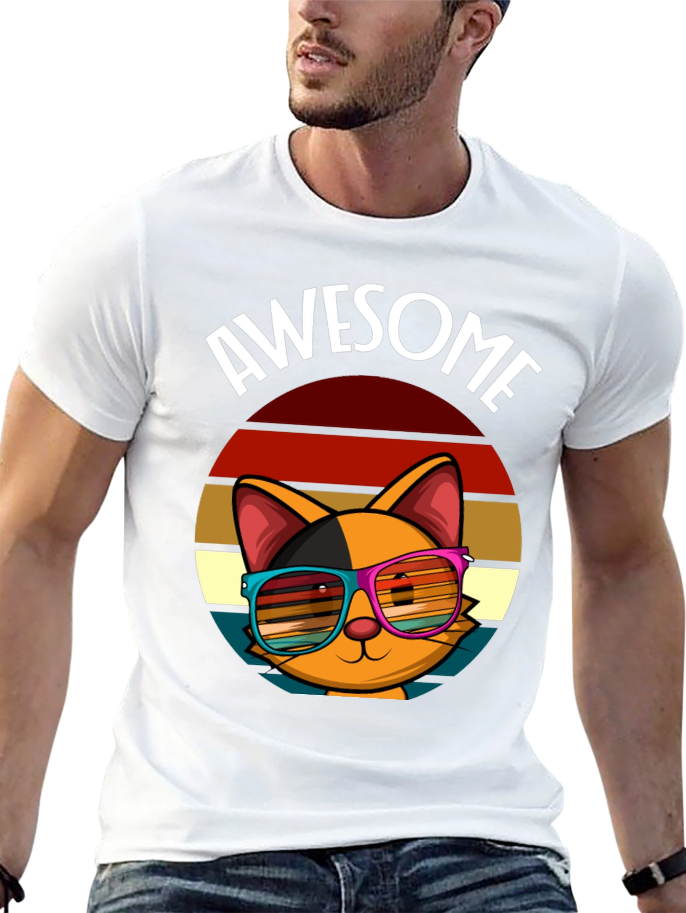 Awesome Cat T-Shirt with Retro Sunglasses