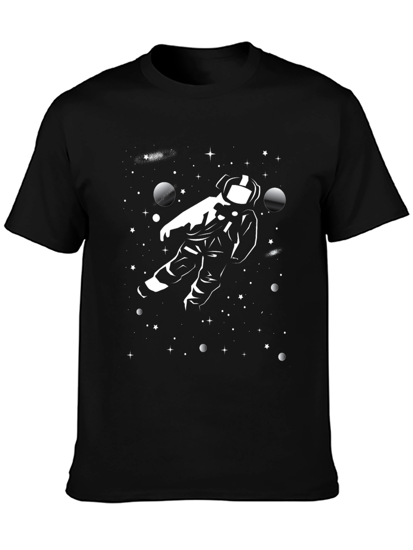 Astronaut in Space Graphic Tee - Black Cotton T-Shirt