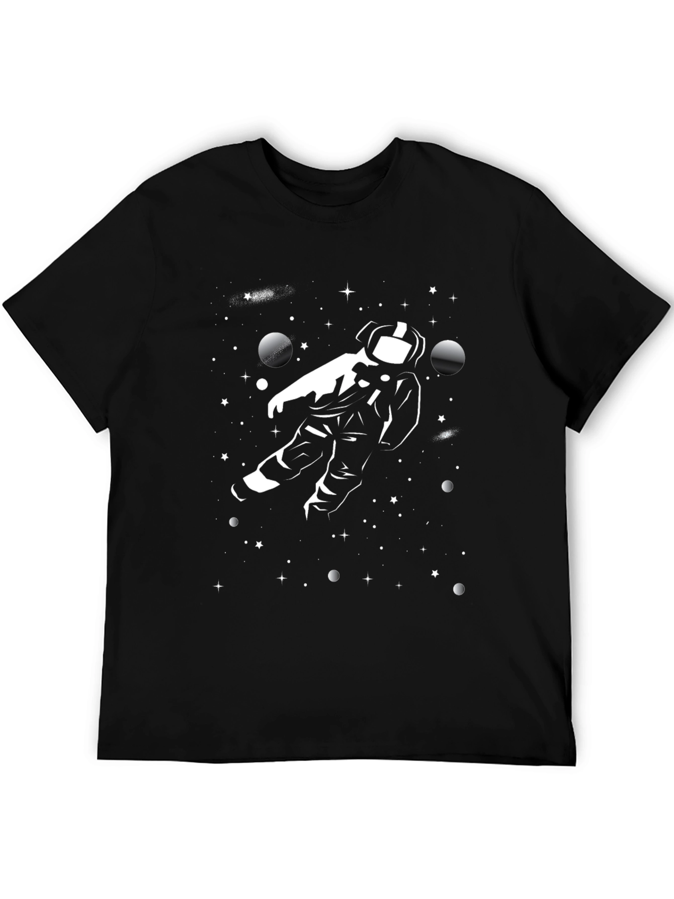 Astronaut in Space Graphic Tee - Black Cotton T-Shirt