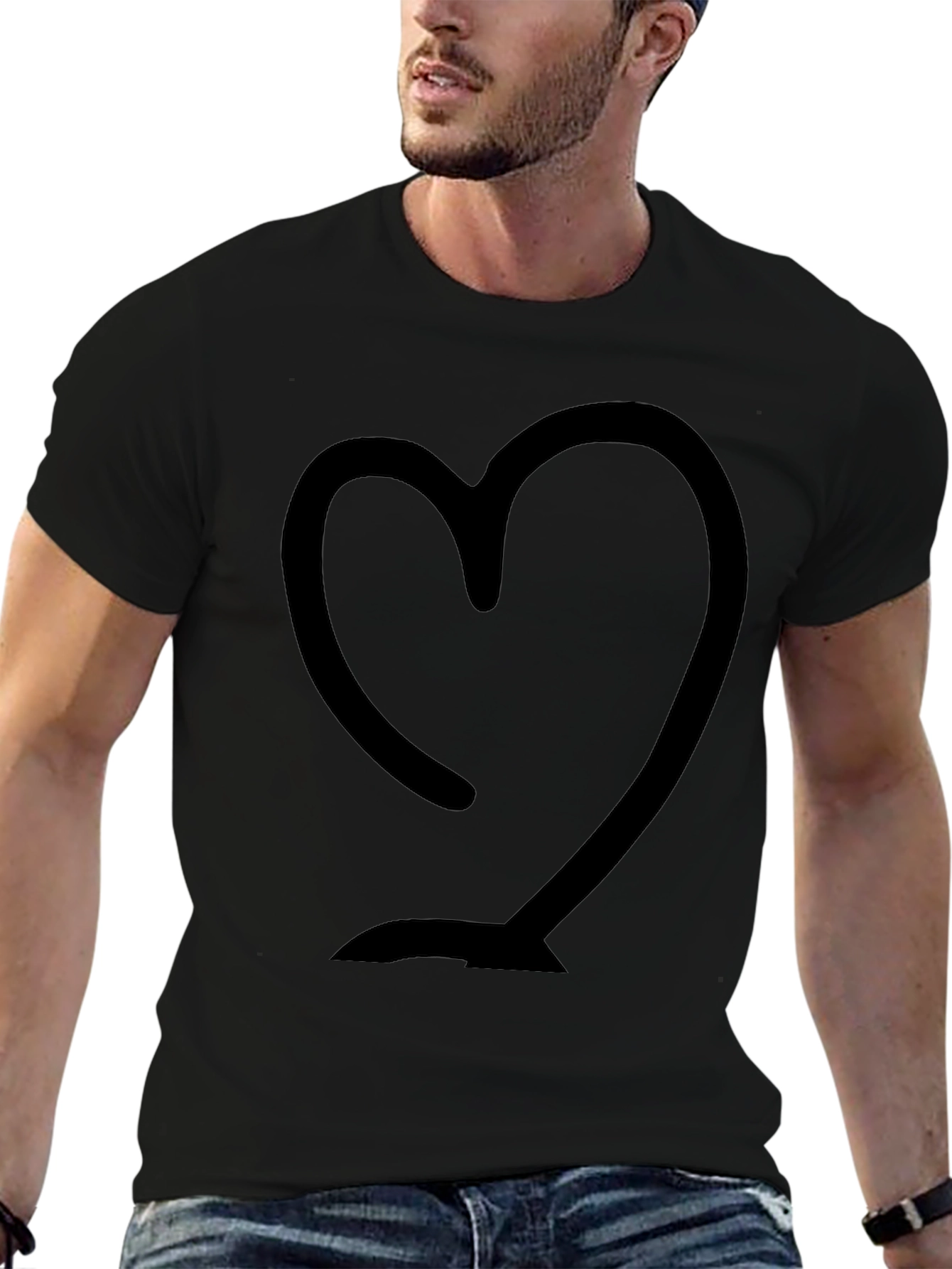 Heart Outline Graphic Black T-Shirt