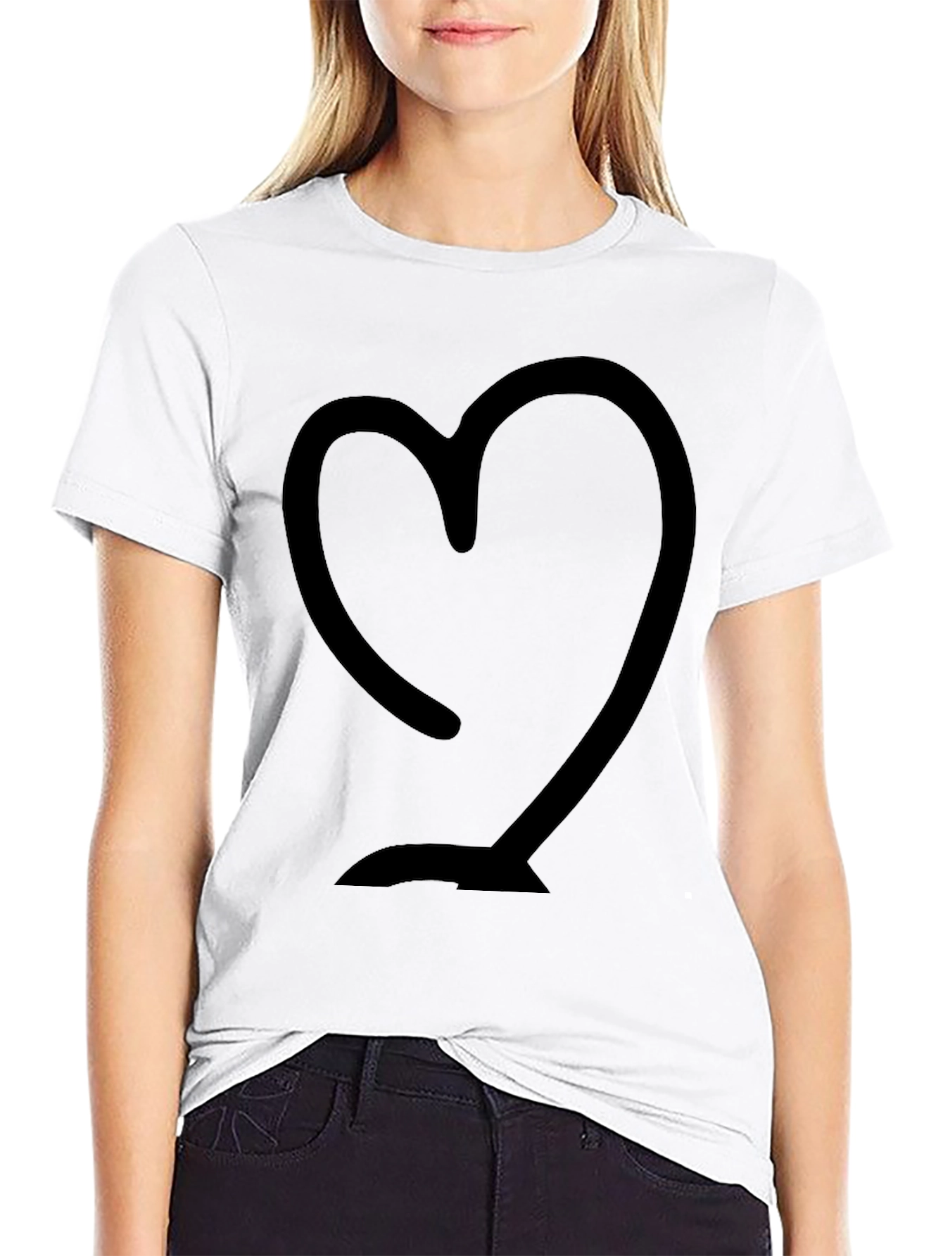 Heart Outline Graphic Black T-Shirt