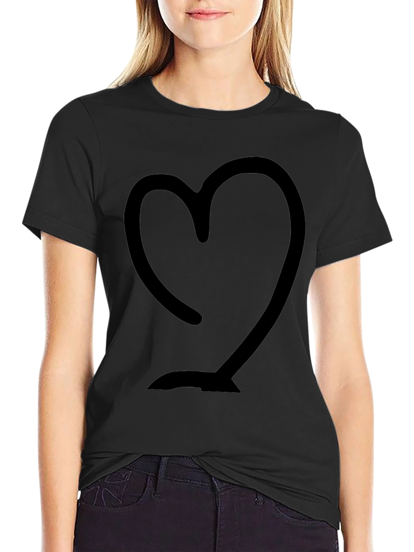 Heart Outline Graphic Black T-Shirt
