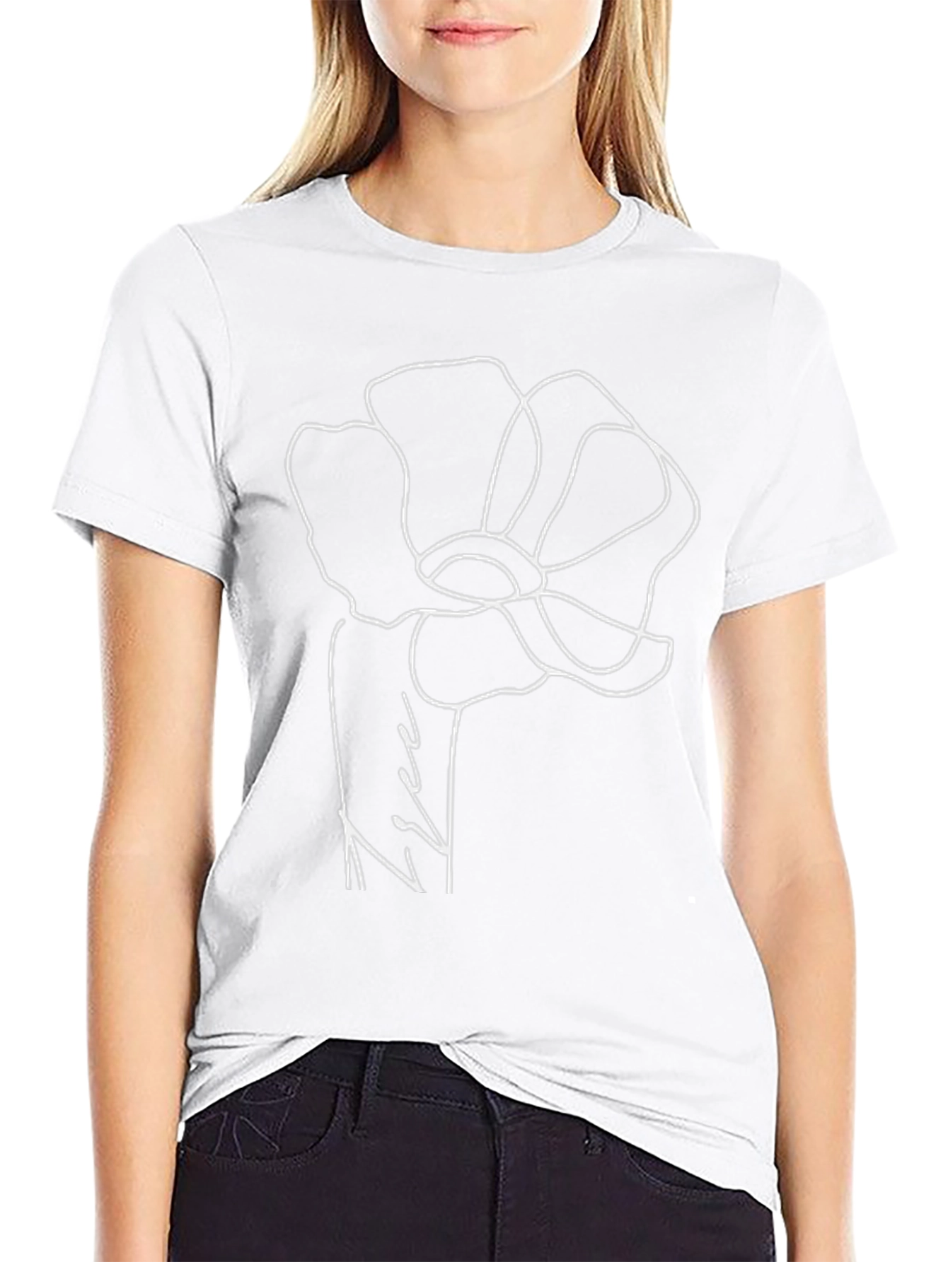 Minimalist Flower Graphic Black T-Shirt