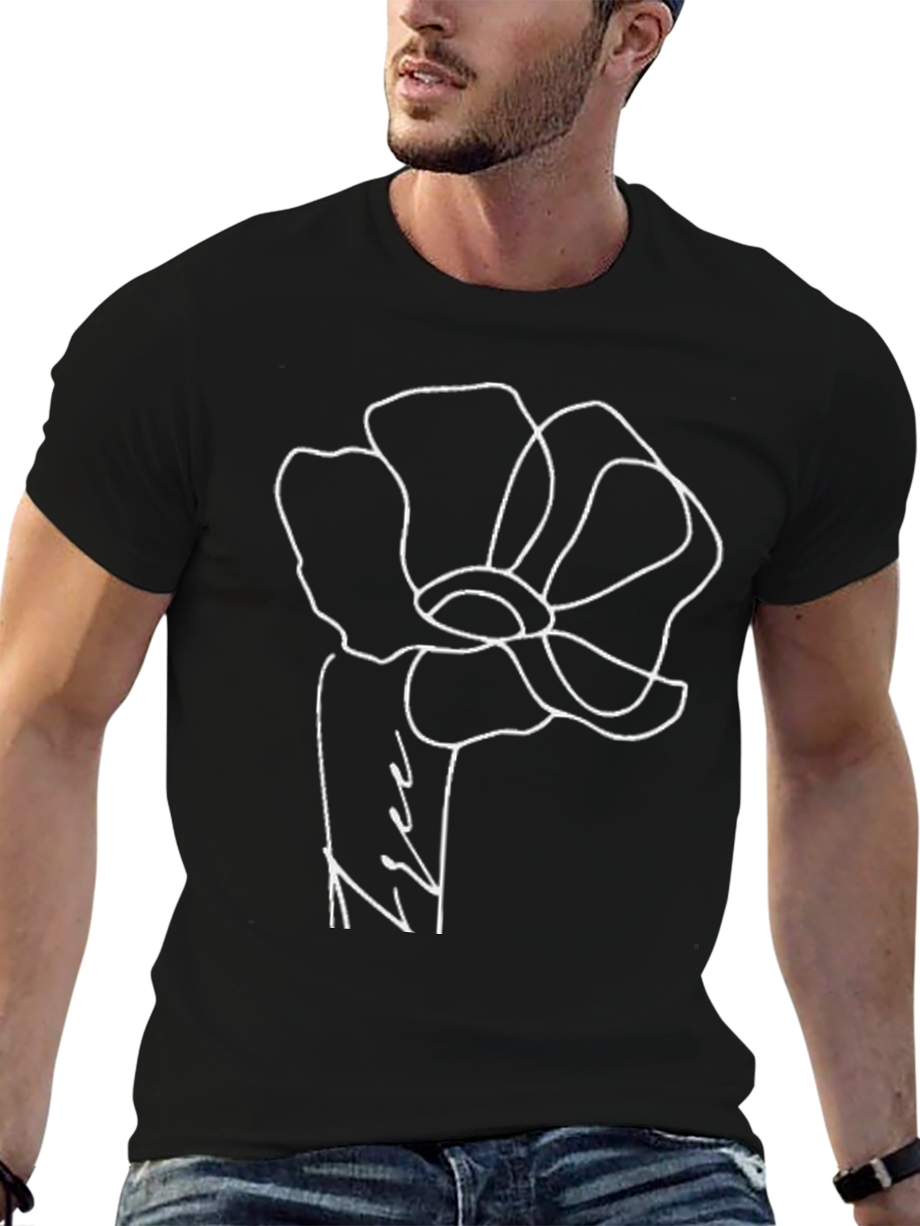 Minimalist Flower Graphic Black T-Shirt