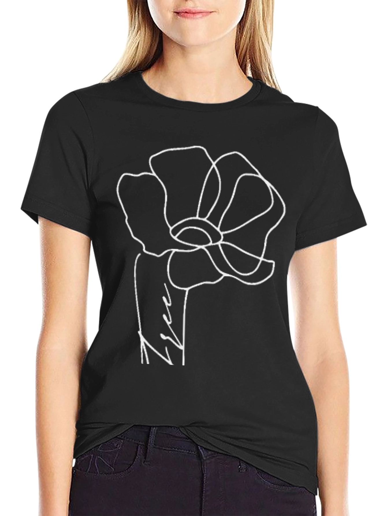 Minimalist Flower Graphic Black T-Shirt