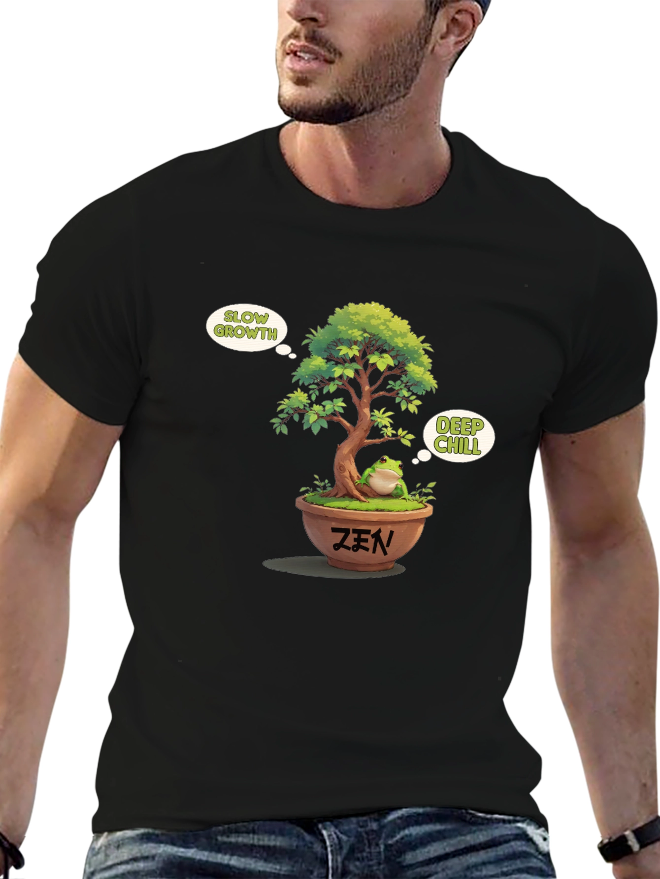 Zen Frog Bonsai Black T-Shirt