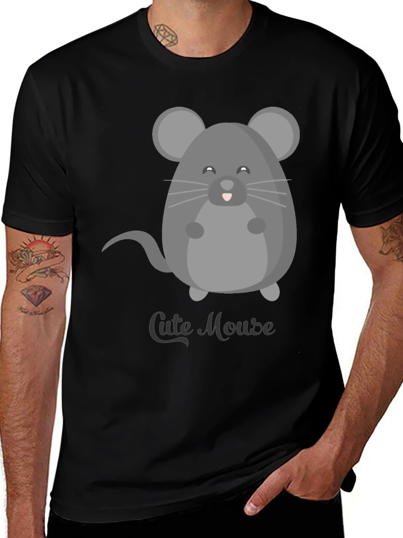 Cute Mouse Graphic Tee - Mens Black T-Shirt