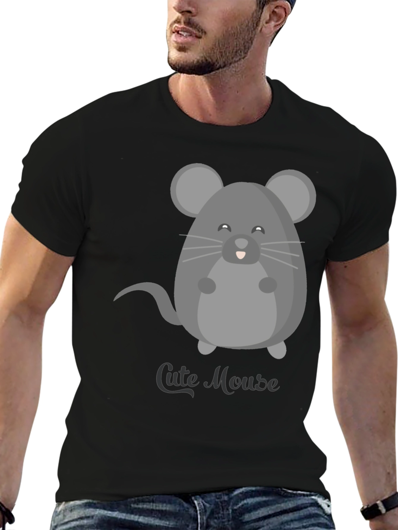 Cute Mouse Graphic Tee - Mens Black T-Shirt