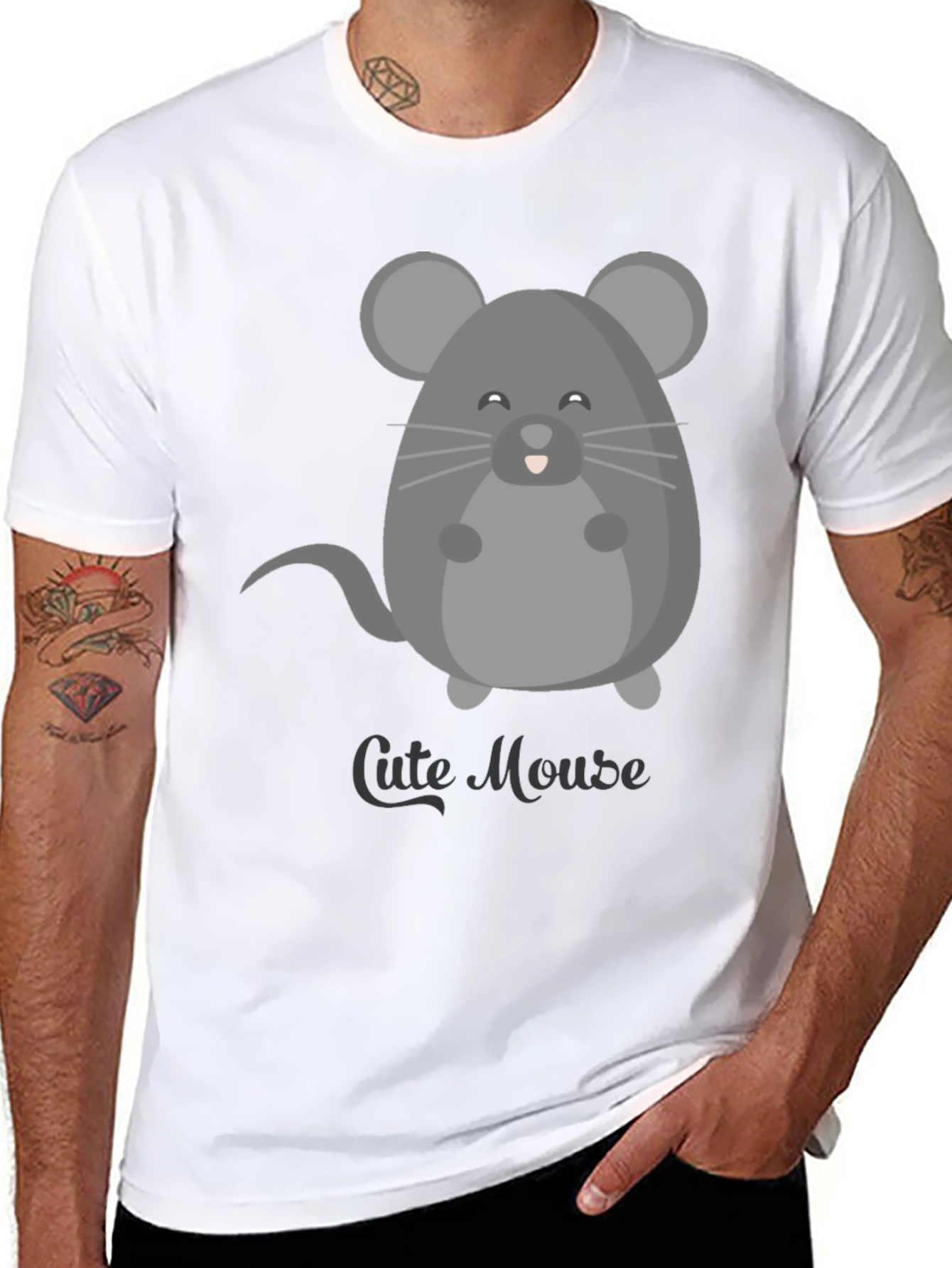 Cute Mouse Graphic Tee - Mens Black T-Shirt