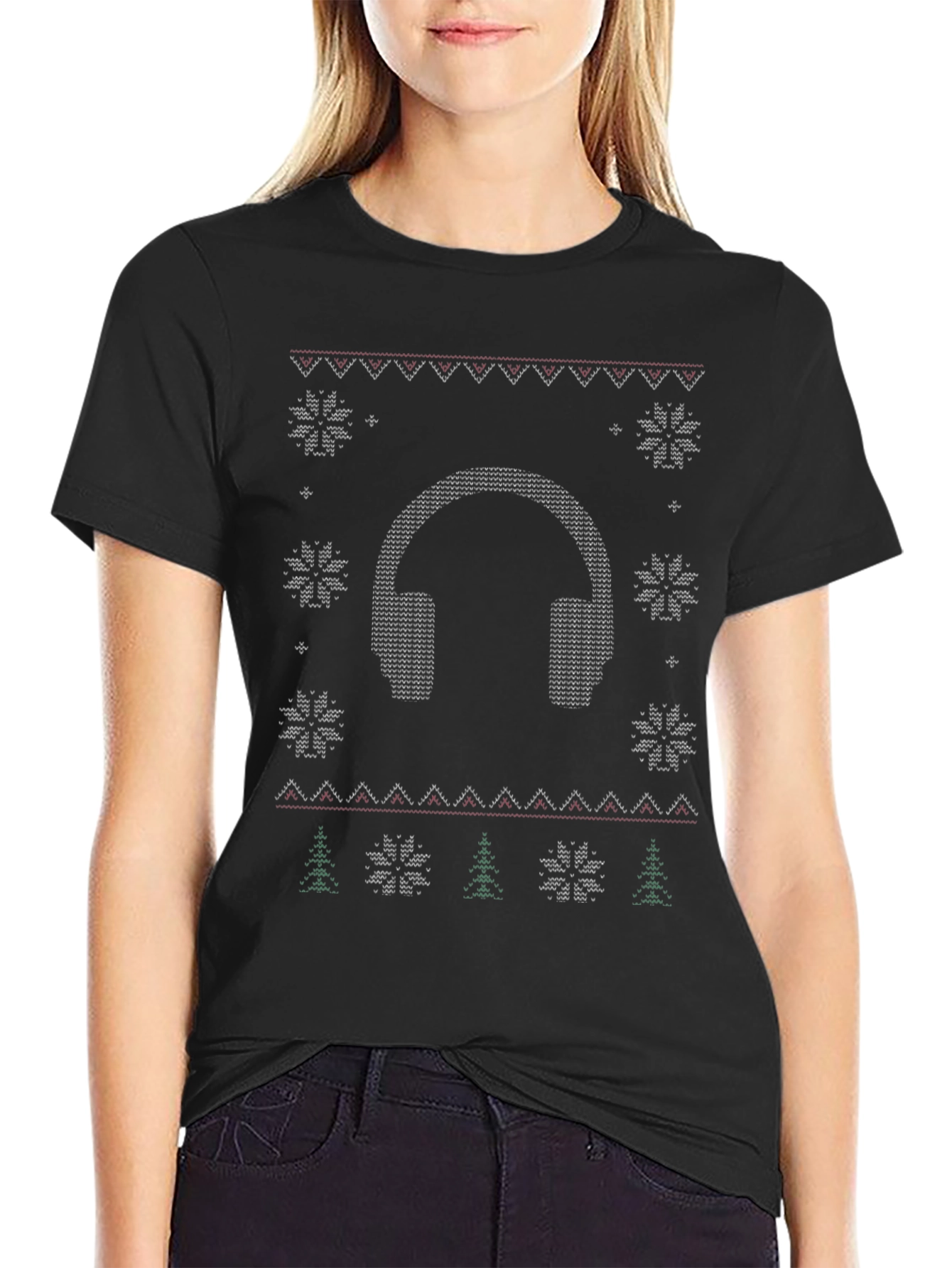 Festive Headphone Christmas Sweater Tee