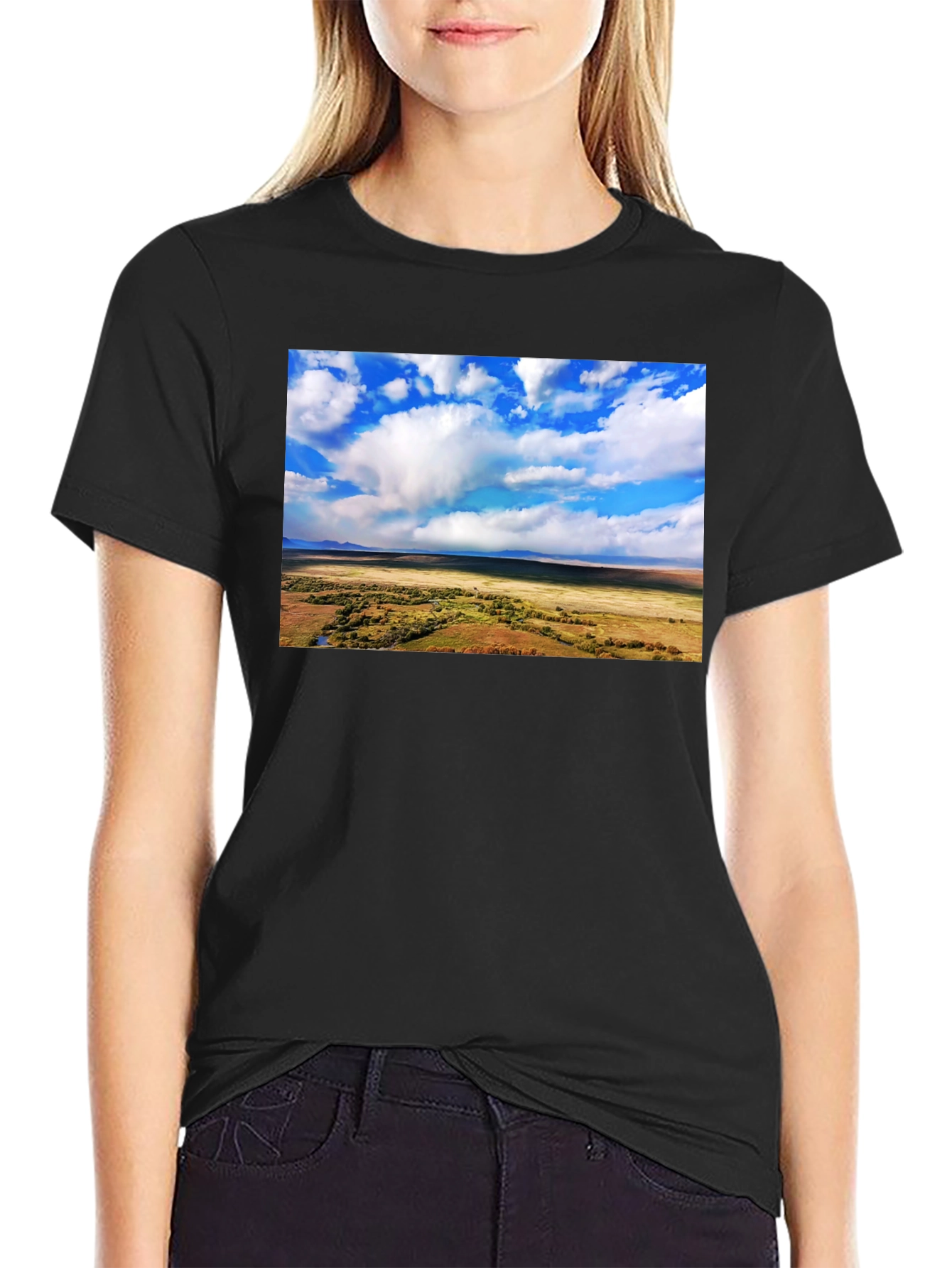 Landscape Graphic Tee - Black Cotton T-Shirt