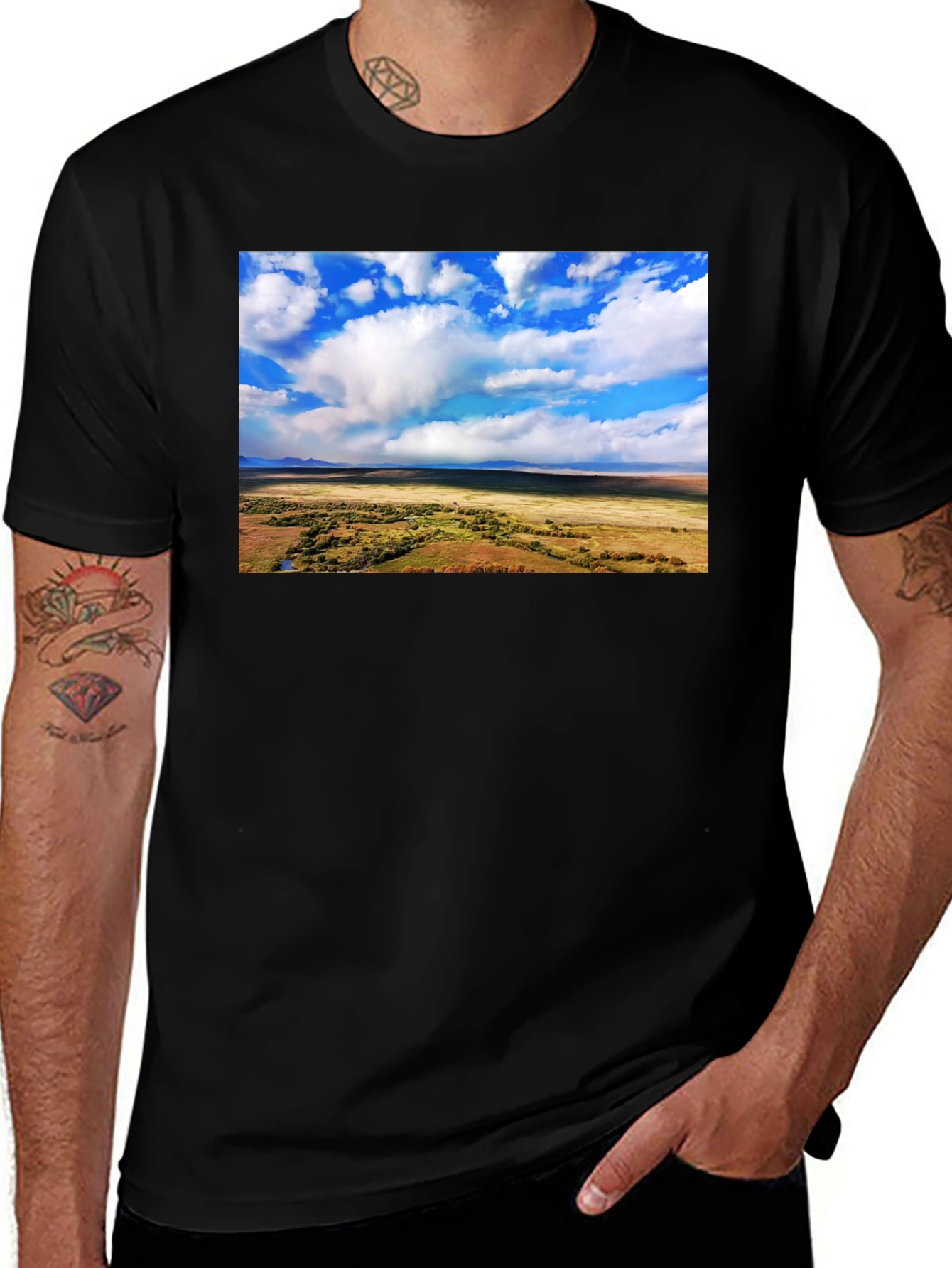 Landscape Graphic Tee - Black Cotton T-Shirt