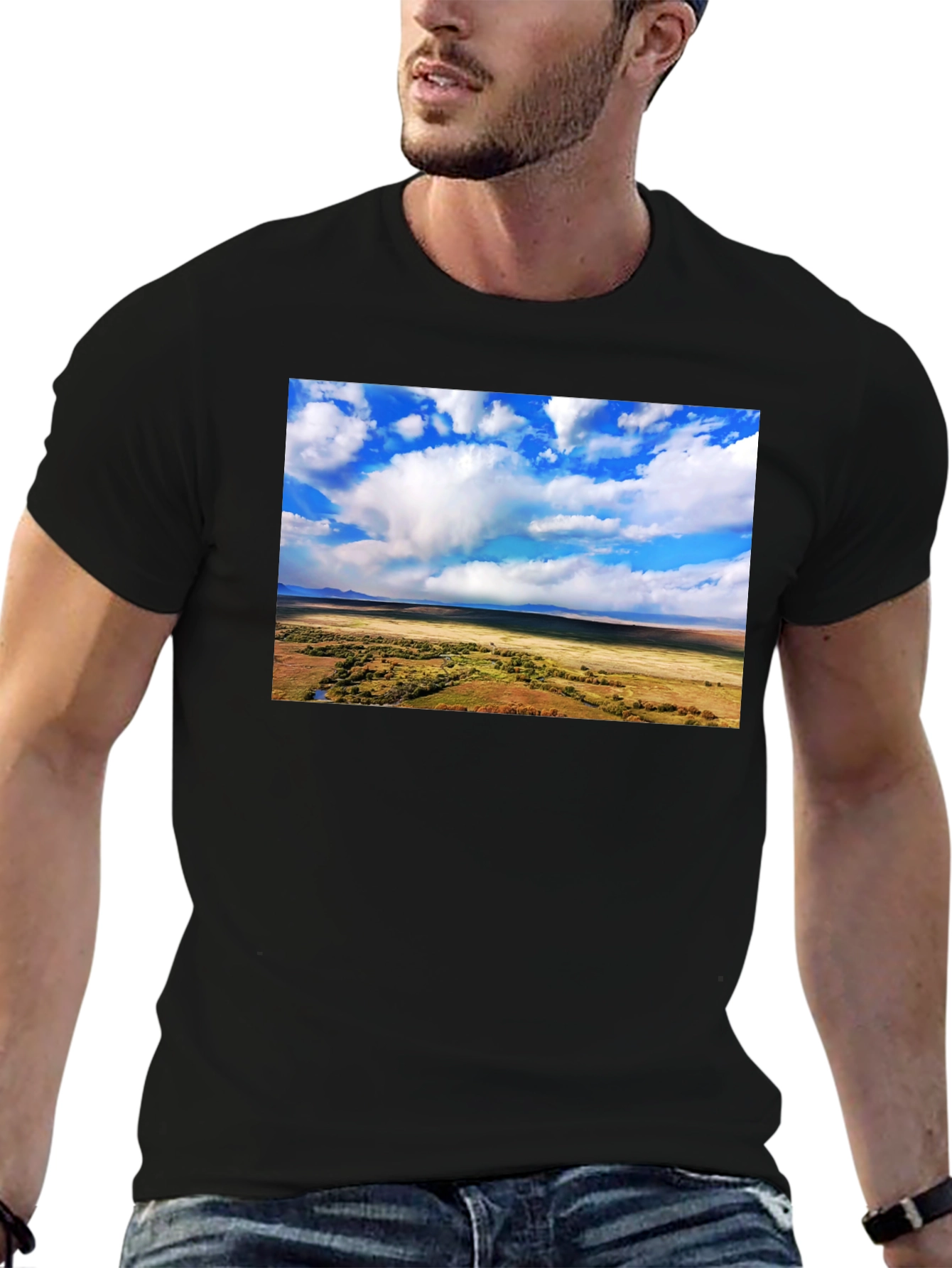 Landscape Graphic Tee - Black Cotton T-Shirt