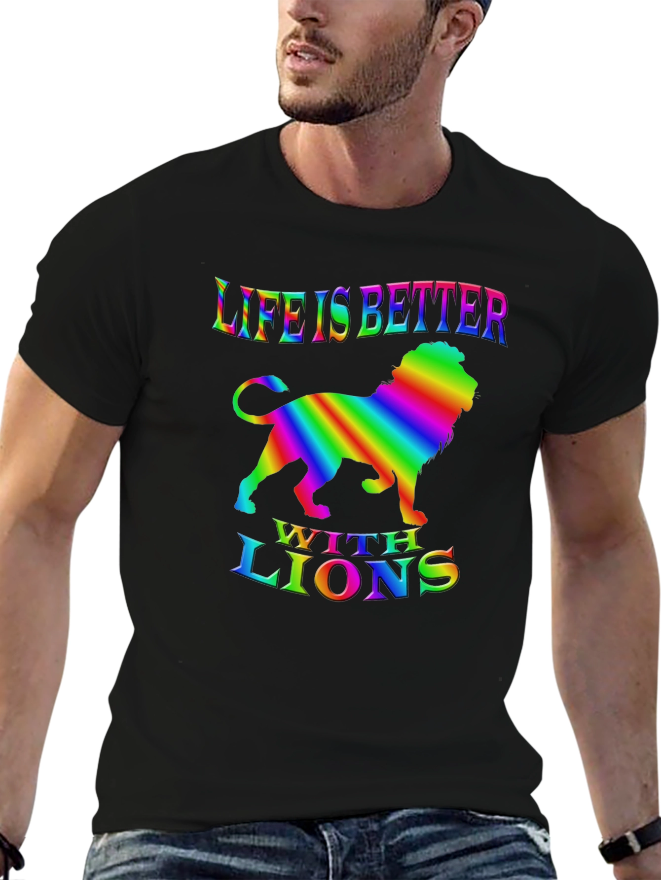 Life is Better with Lions Rainbow Graphic T-Shirt