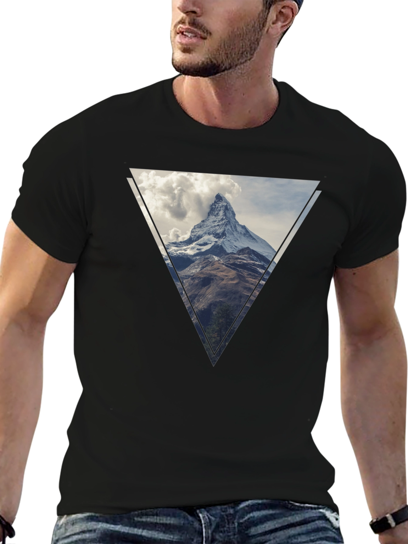 Mountain Peak Triangle Graphic Tee - Black