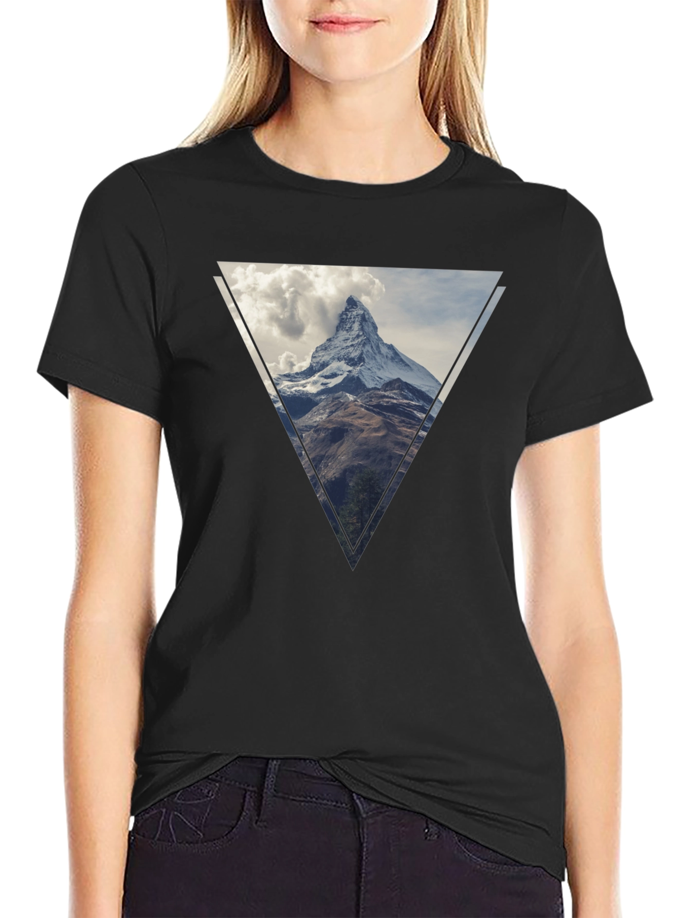 Mountain Peak Triangle Graphic Tee - Black
