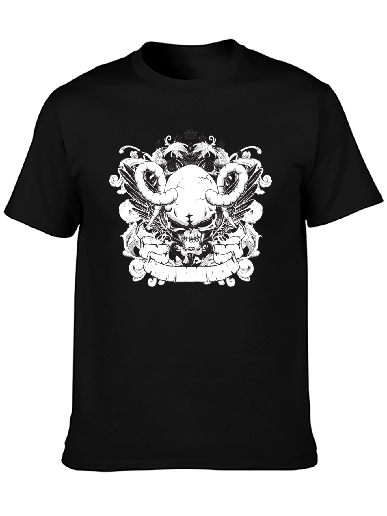 Skull & Wings Graphic Tee - Black Cotton T-Shirt
