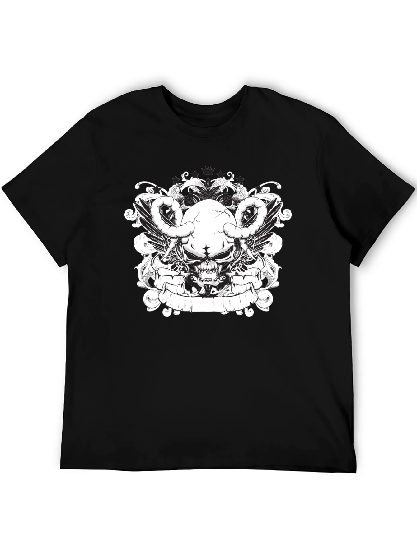Skull & Wings Graphic Tee - Black Cotton T-Shirt