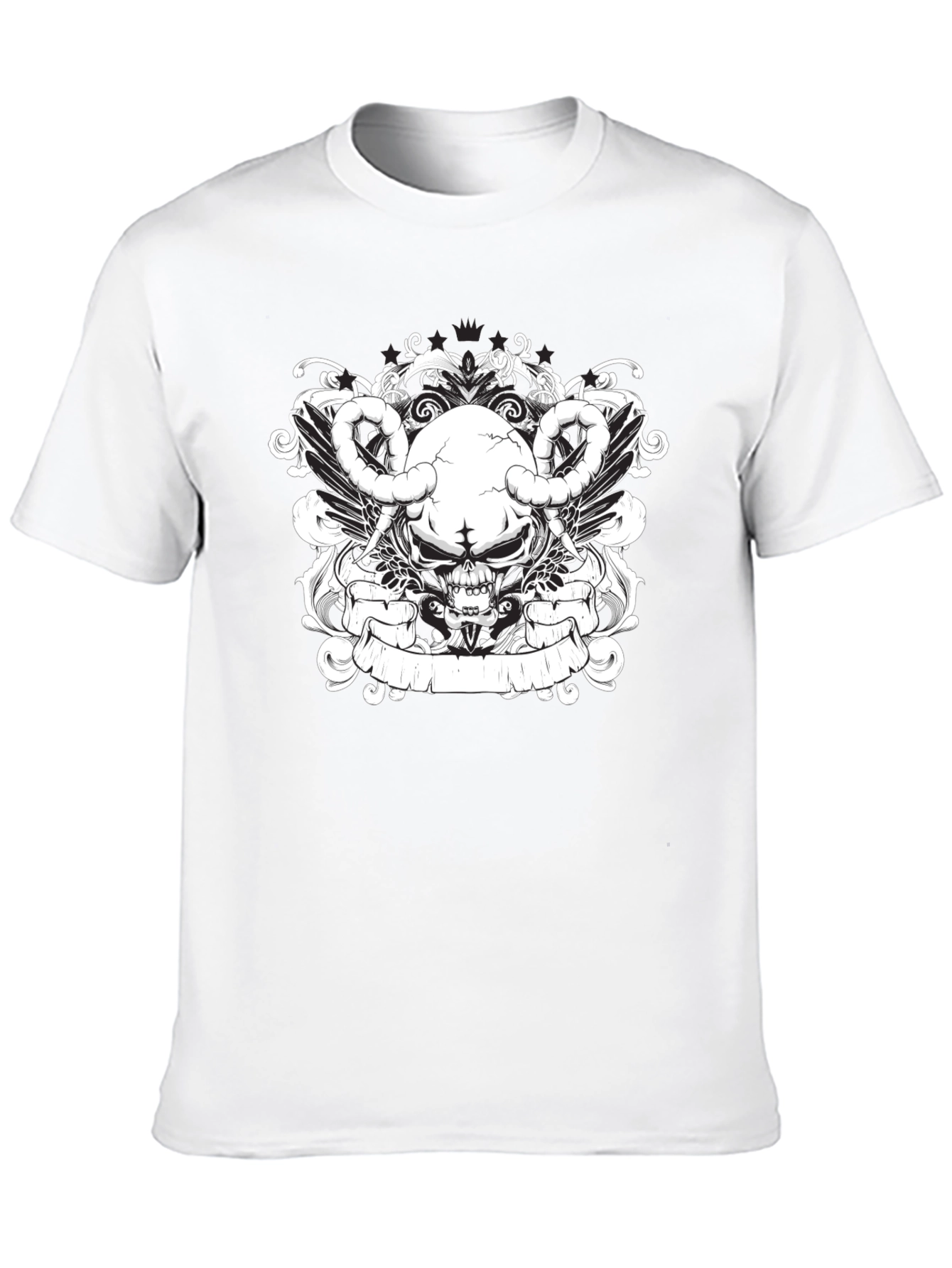 Skull & Wings Graphic Tee - Black Cotton T-Shirt