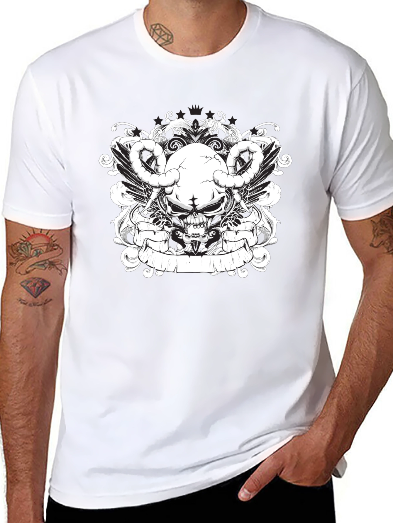 Skull & Wings Graphic Tee - Black Cotton T-Shirt