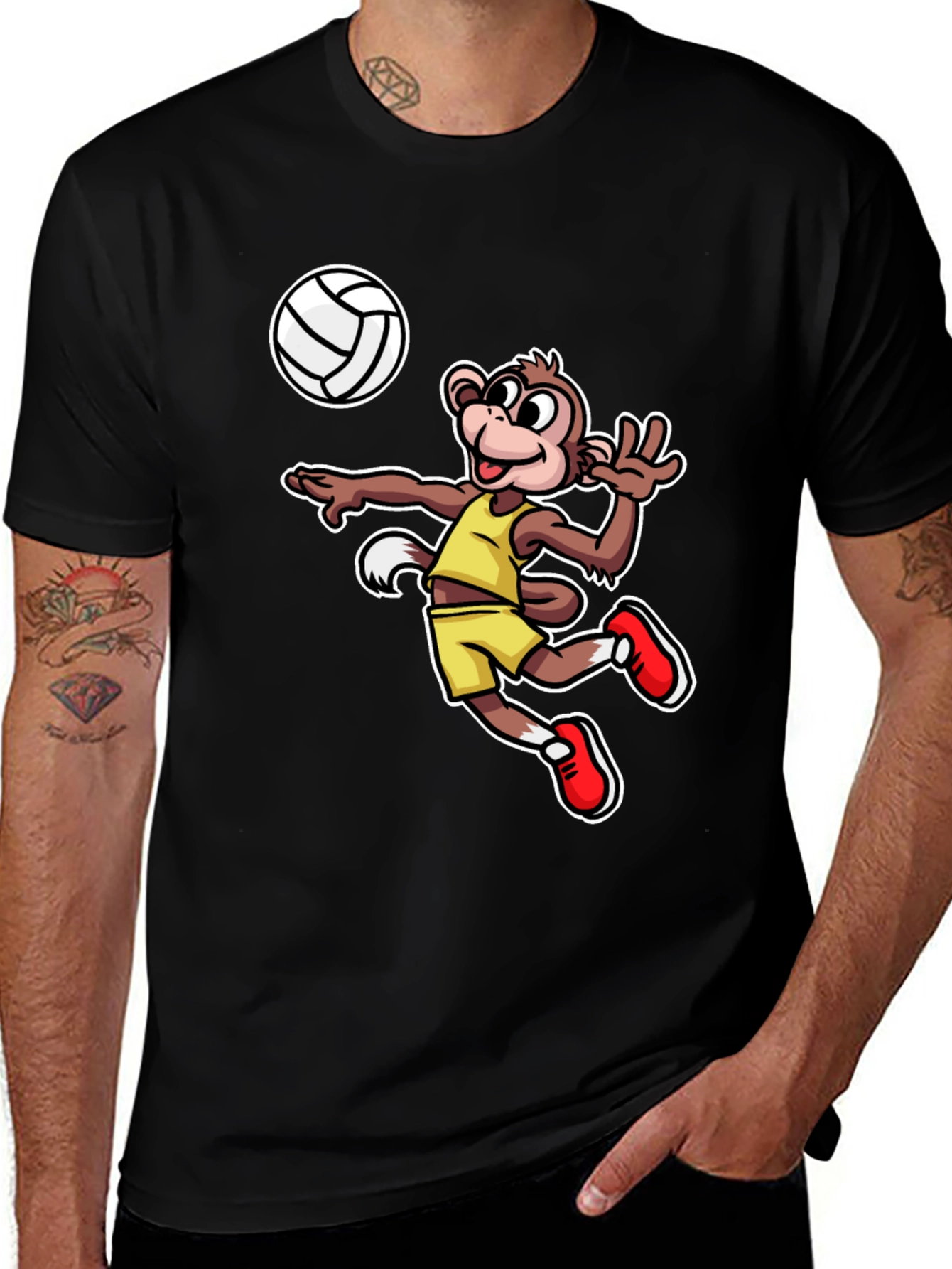 Monkey Volleyball T-Shirt - Fun Cartoon Graphic Tee