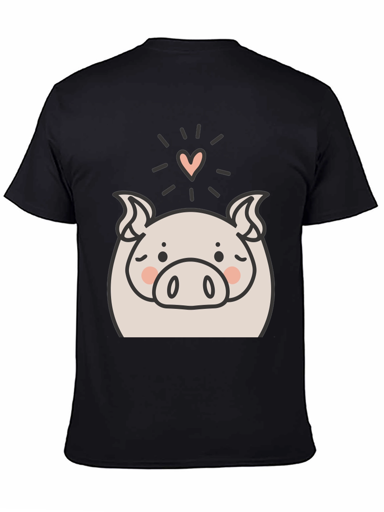 Cute Pig Heart Graphic Black T-Shirt