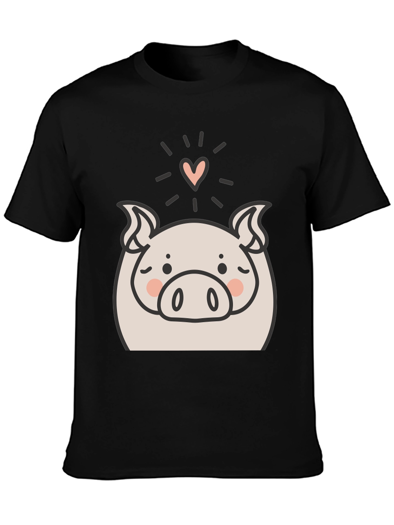 Cute Pig Heart Graphic Black T-Shirt