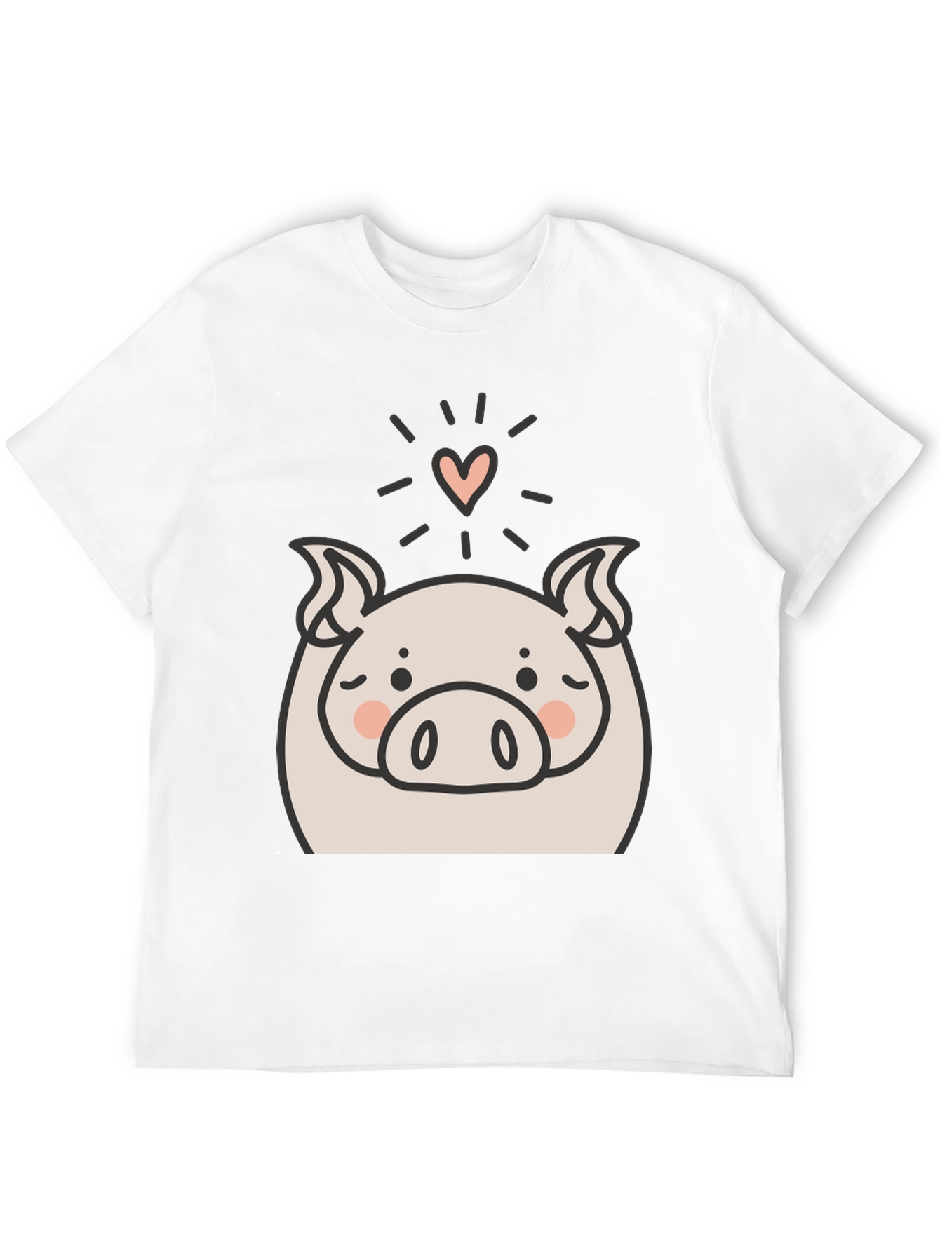 Cute Pig Heart Graphic Black T-Shirt