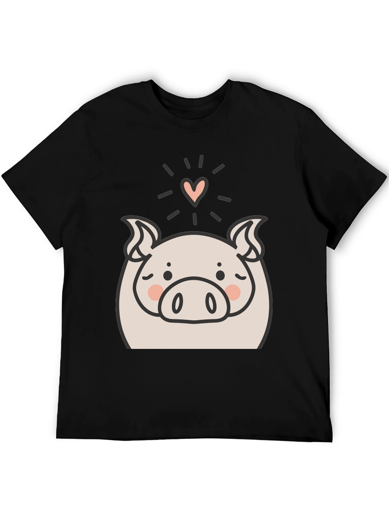 Cute Pig Heart Graphic Black T-Shirt