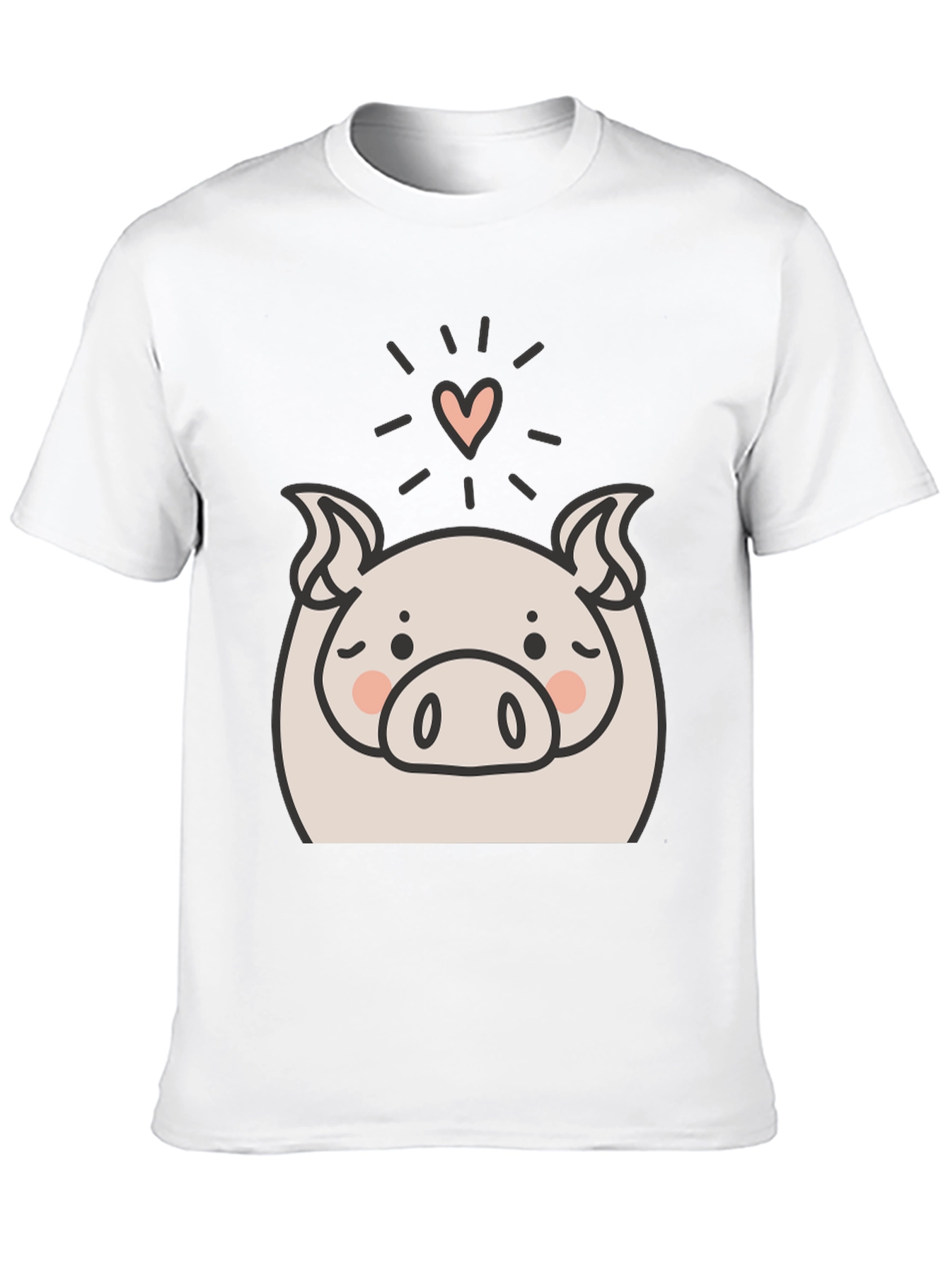 Cute Pig Heart Graphic Black T-Shirt